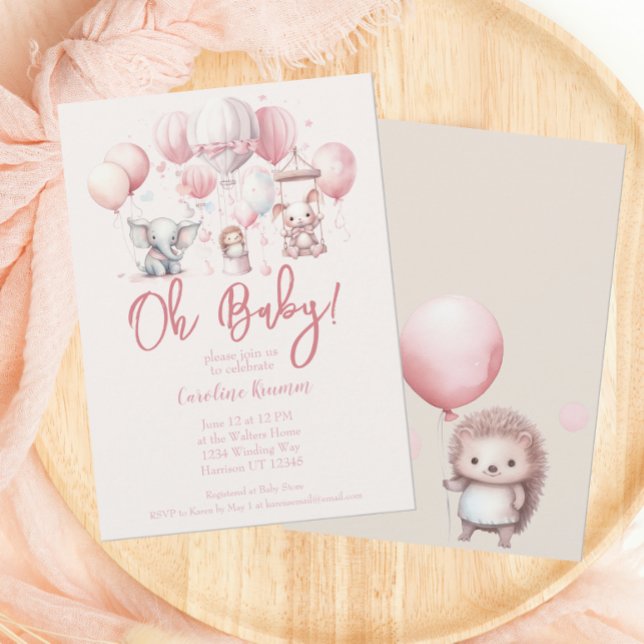 Pink Balloon Animal Baby Shower Invitation (Creator Uploaded)
