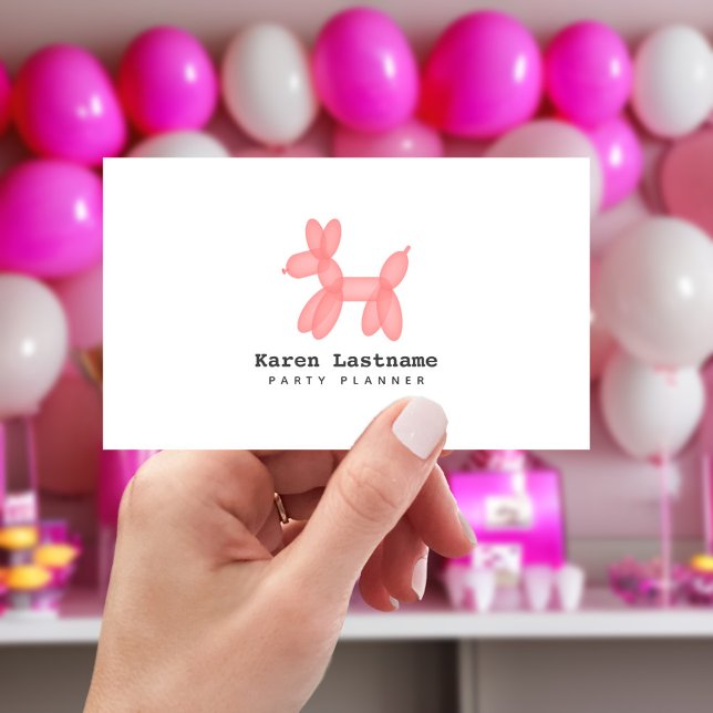 Pink Balloon Animal Party Event Planner Business Card (Creator Uploaded)