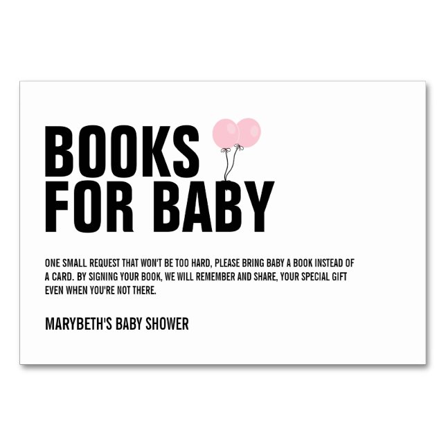 Pink Balloon Baby Shower Bring A Book Request Card (Front)
