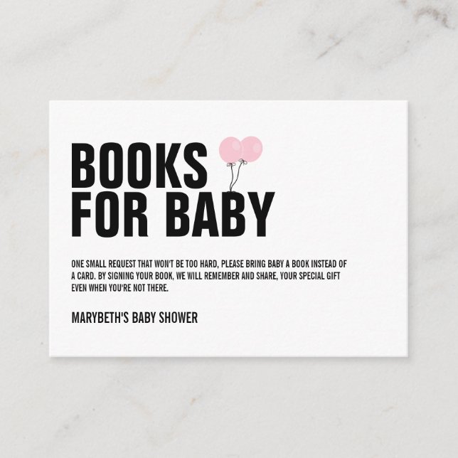 Pink Balloon Baby Shower Bring A Book Request Card (Front)