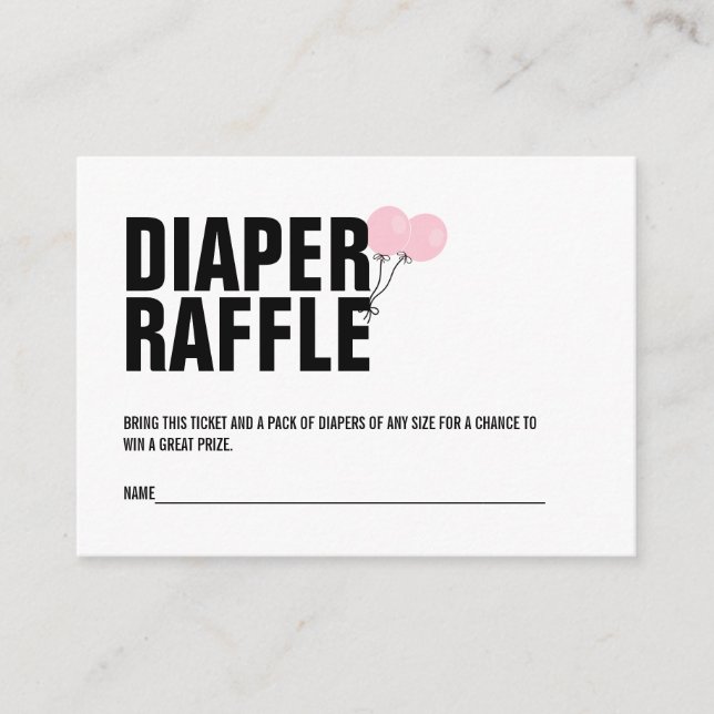 Pink Balloon Baby Shower Diaper Raffle Ticket Enclosure Card (Front)