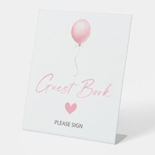 Pink Balloon Baby Shower Guest Book Pedestal Sign