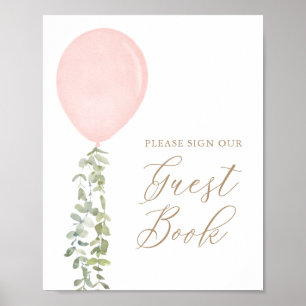 Pink Balloon Baby Shower Guest Book Sign