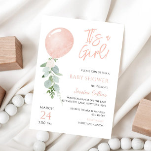 Pink Balloon Baby Shower Invitation