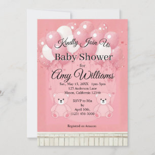 Pink Balloon baby shower Invitation