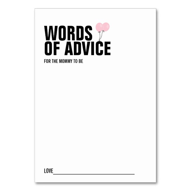 Pink Balloon Baby Shower Mummy Advice Card (Front)