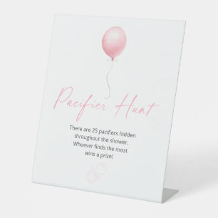 Pink Balloon Baby Shower Pacifier Hunt Pedestal Sign