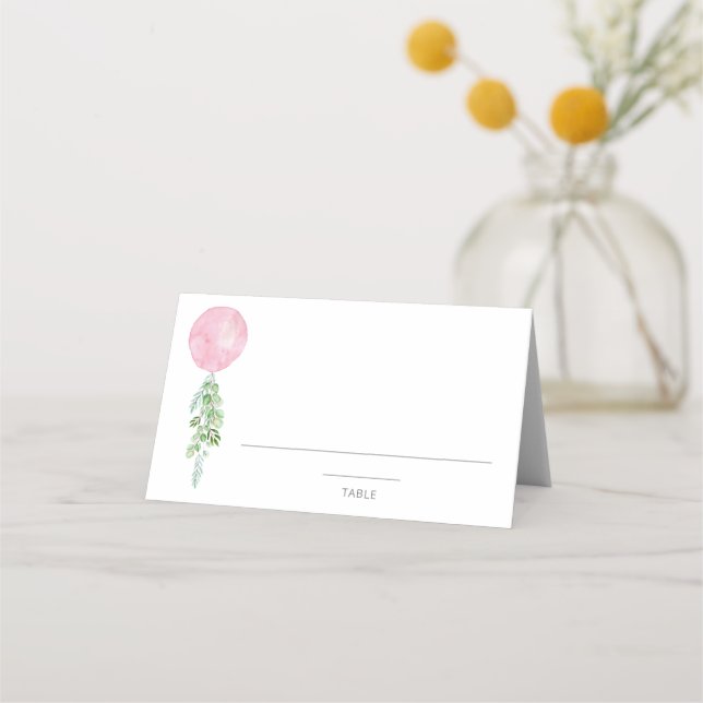 Pink Balloon Baby Shower Place Card (Front)