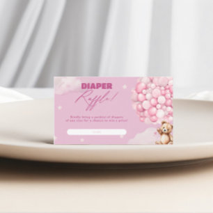 Pink Balloon Bear Diaper Raffle Girl Baby Shower Enclosure Card