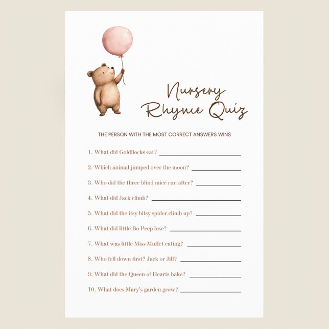 Pink Balloon Bear Nursery Rhyme Quiz Game for Baby Flyer (Creator Uploaded)