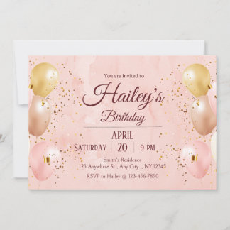 Pink Balloon Birthday Party Invitation