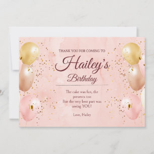 Pink Balloon Birthday Party Thank You Card