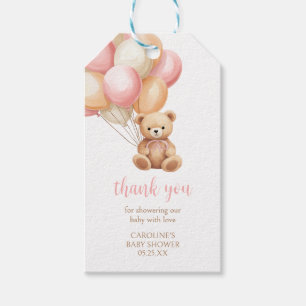 Pink Balloon Boho Bear Baby Shower Favour Tags