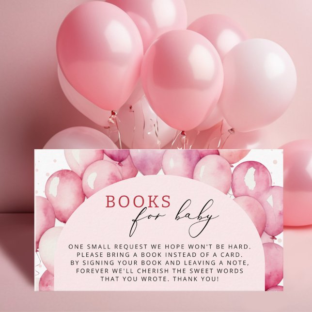 Pink Balloon Books For Baby Girl Baby Shower Enclosure Card (Creator Uploaded)