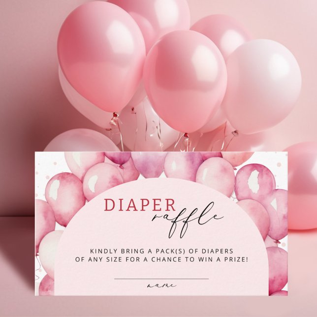 Pink Balloon Diaper Raffle Girl Baby Shower Enclosure Card (Creator Uploaded)
