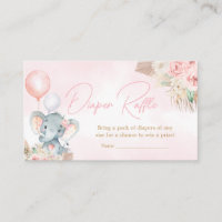 Pink Balloon Elephant Baby Shower Diaper Raffle