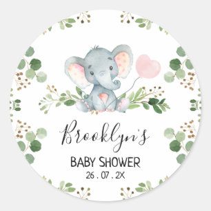 Pink Balloon Elephant Baby Shower Sticker