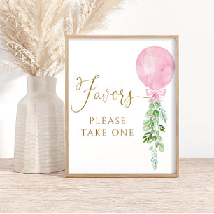 Pink Balloon Eucalyptus Baby Shower Favours  Poster