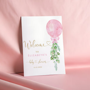 Pink Balloon Eucalyptus Baby Shower Welcome Poster