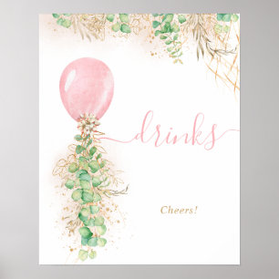 Pink Balloon Eucalyptus Foliage Garland Drinks Poster