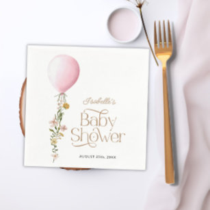 Pink Balloon Floral Girl Baby Shower Theme Paper Napkin