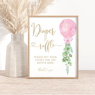 Pink Balloon Girl Diaper Raffle Poster