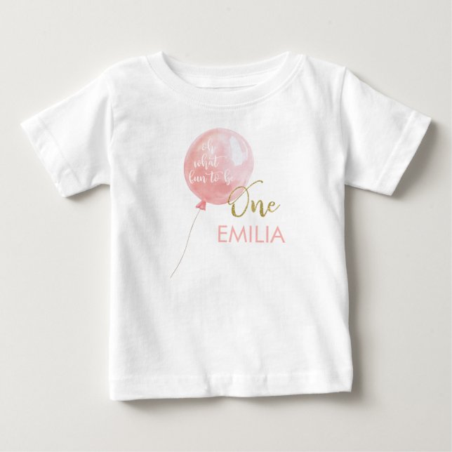 Pink Balloon Gold Glitter One 1st Birthday  Baby T-Shirt (Front)