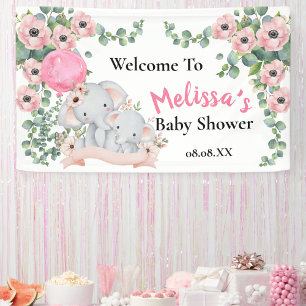 Pink Balloon Greenery Elephant Welcome Backdrop Banner