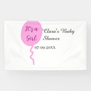 Pink balloon it's a girl baby shower add name date banner