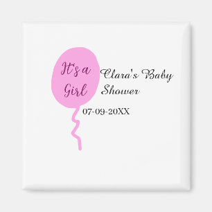 Pink balloon it's a girl baby shower add name date magnet