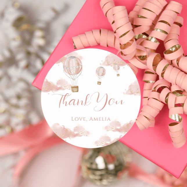 Pink Balloon Magic Gold Glitter Birthday Girl Classic Round Sticker (Creator Uploaded)