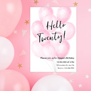 Pink balloon minimalist birthday invitation
