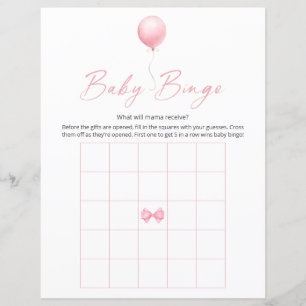 Pink Balloon Modern Baby Shower Bingo Game
