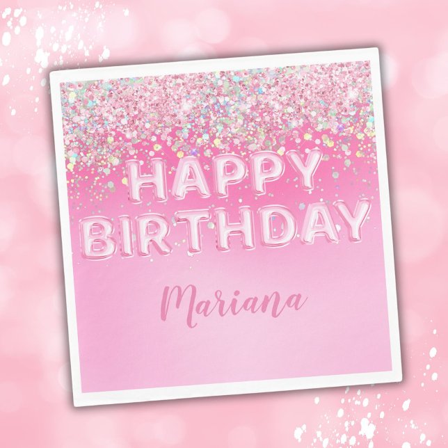Pink Balloon Ombre Birthday Party Napkin (Creator Uploaded)