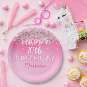 Pink Balloon Ombre Birthday Party Paper Plate