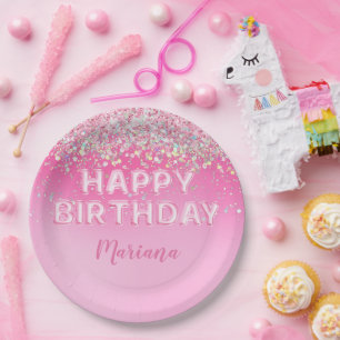 Pink Balloon Ombre Birthday Party Paper Plate