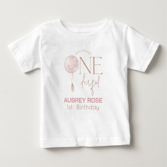 Pink Balloon Onederful 1st Birthday T-Shirt (Front)