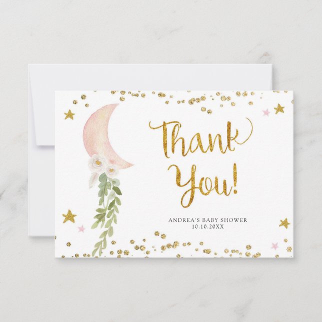 Pink Balloon Over The Moon Thank You Card (Front)