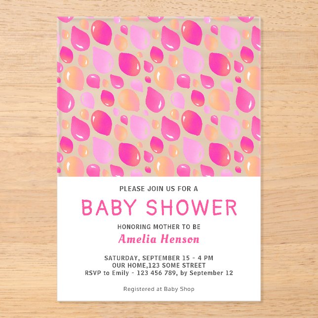 Pink Balloon Pattern Baby Girl Baby Shower Acrylic Invitations (Front)