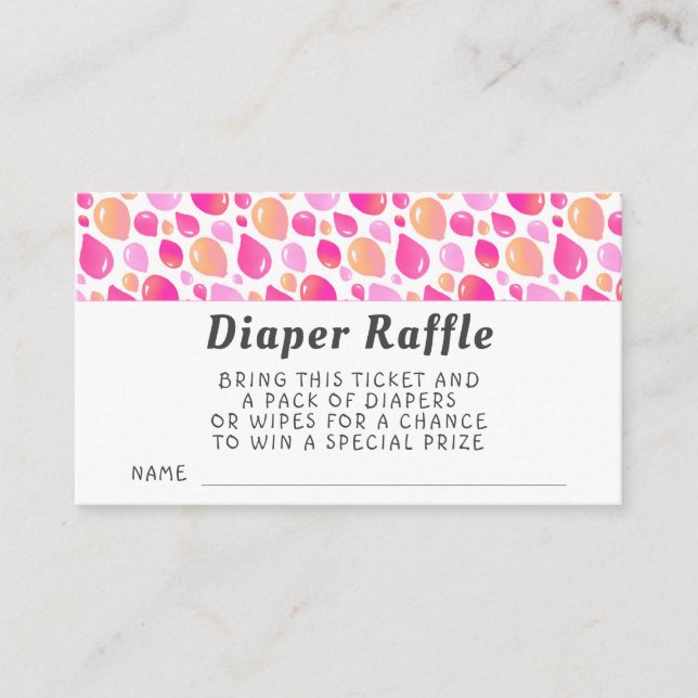 Pink Balloon Pattern Baby Shower Diaper Raffle  Enclosure Card (Front)