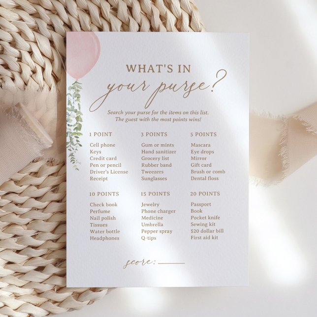 Pink Balloon Shower What's In Your Purse Game Invitation (Creator Uploaded)
