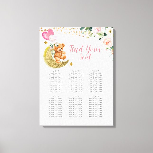 Pink Balloon Teddy Bear Seating Chart Sign (Front)