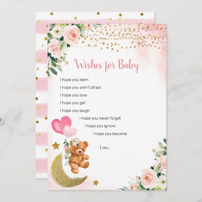 Pink Balloon Teddy Bear Wishes for Baby Game Card (Front/Back)
