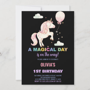 Pink Balloon Unicorn Birthday Invitations