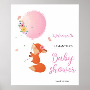Pink balloon with cute baby shower welcome sign