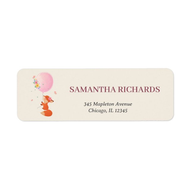 Pink balloon with cute fox greenery label (Front)