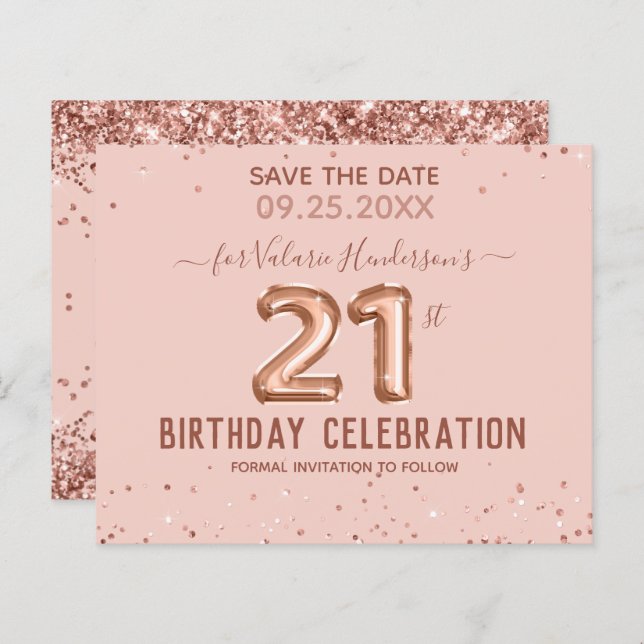 Pink Balloons 21st Birthday Save the Date (Front/Back)