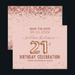 Pink Balloons 21st Birthday Save the Date<br><div class="desc">Faux pink glitter top and bottom border. All text is adjustable and easy to change for your own party needs. 21 balloon text cannot be changed. Great elegant save the date birthday celebration template design.  save the date invitations</div>