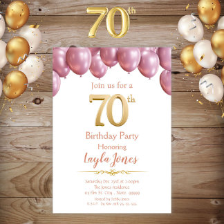 Pink Balloons 70th Birthday Invitation 