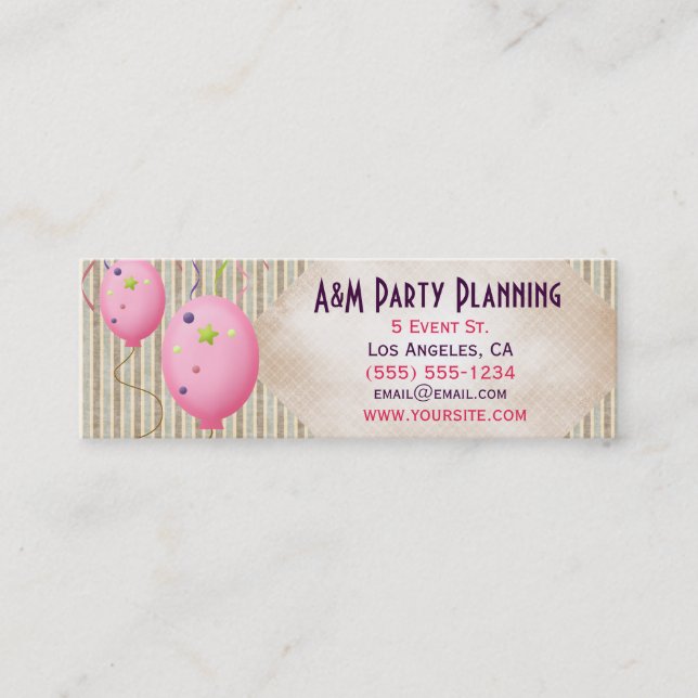 Pink Balloons and Stripes Mini Business Card (Front)
